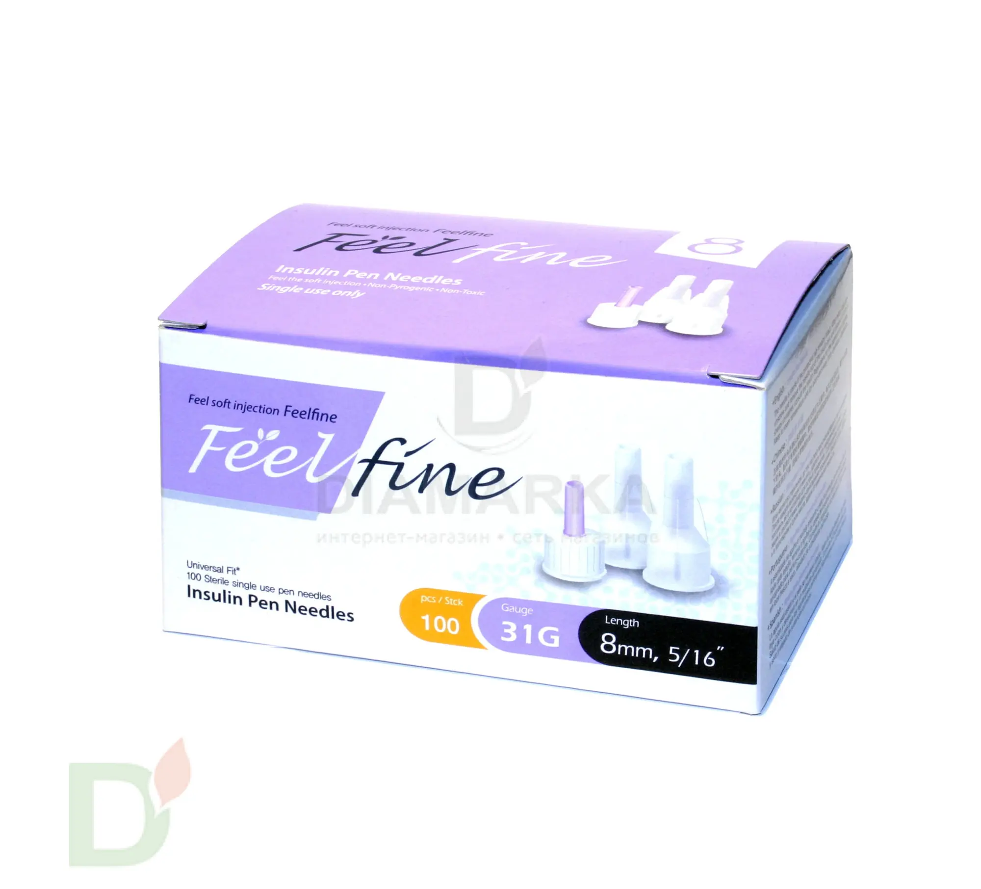 Иглы ФилФайн (FeelFine) 31G, длина 8 мм, 100 штук, для шприц ручек