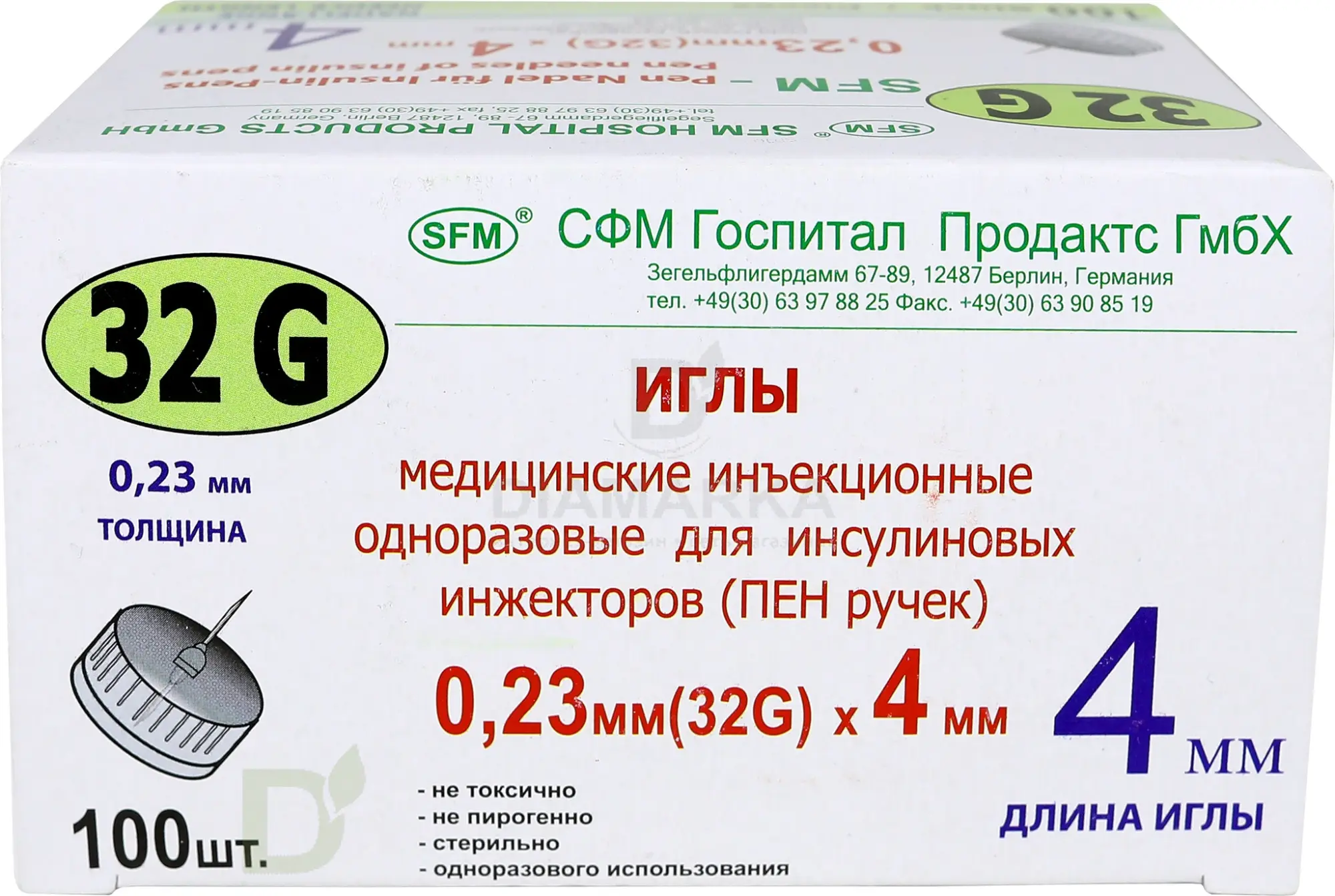 Иглы для шприц-ручек SFM 4 мм 32G, 100 шт.