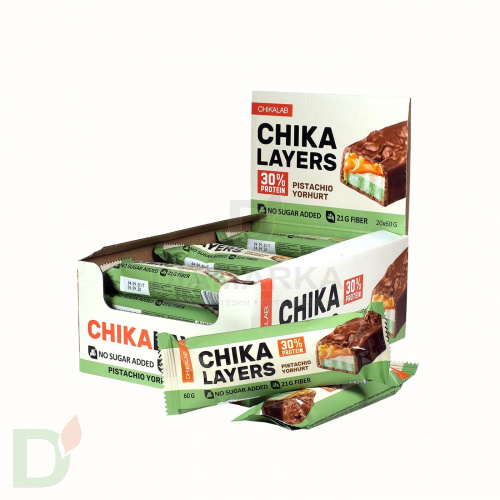 Батончик протеиновый CHIKA LAYERS глазированный Фисташковый йогурт, 60гр.