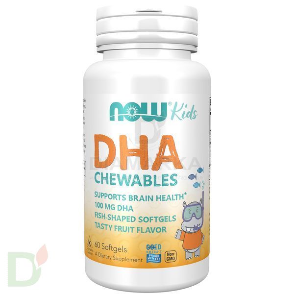 Витамины NOW Омега-3 детская для улучшения памяти и внимания, жевательные пастилки, 1000DHA, 60 шт в Челябинске