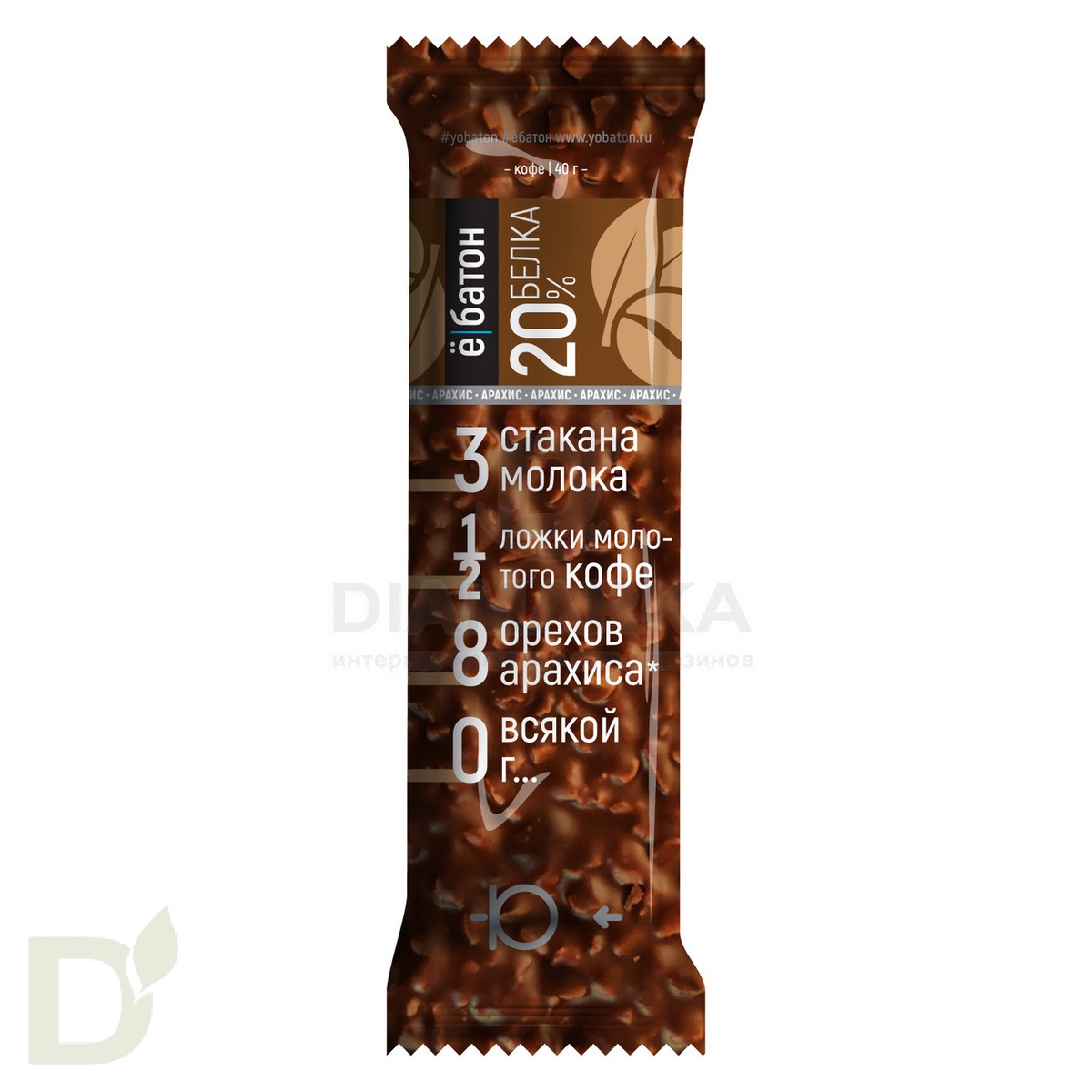 Батончик протеиновый Ё/батон "Арахис-Кофе" в шоколадной глазури 40гр в Челябинске