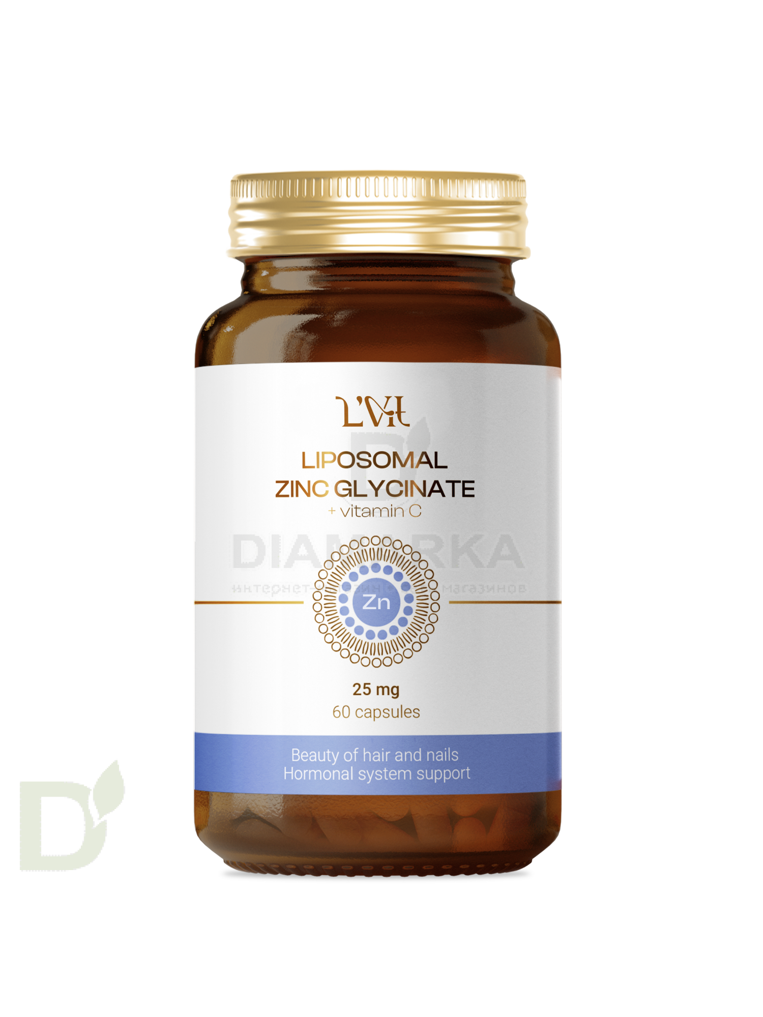 Витамины L'Vit Liposomal Zinc Glycinate + Vitamin C, 25 мг в 1 капсуле, 60 капс в Челябинске