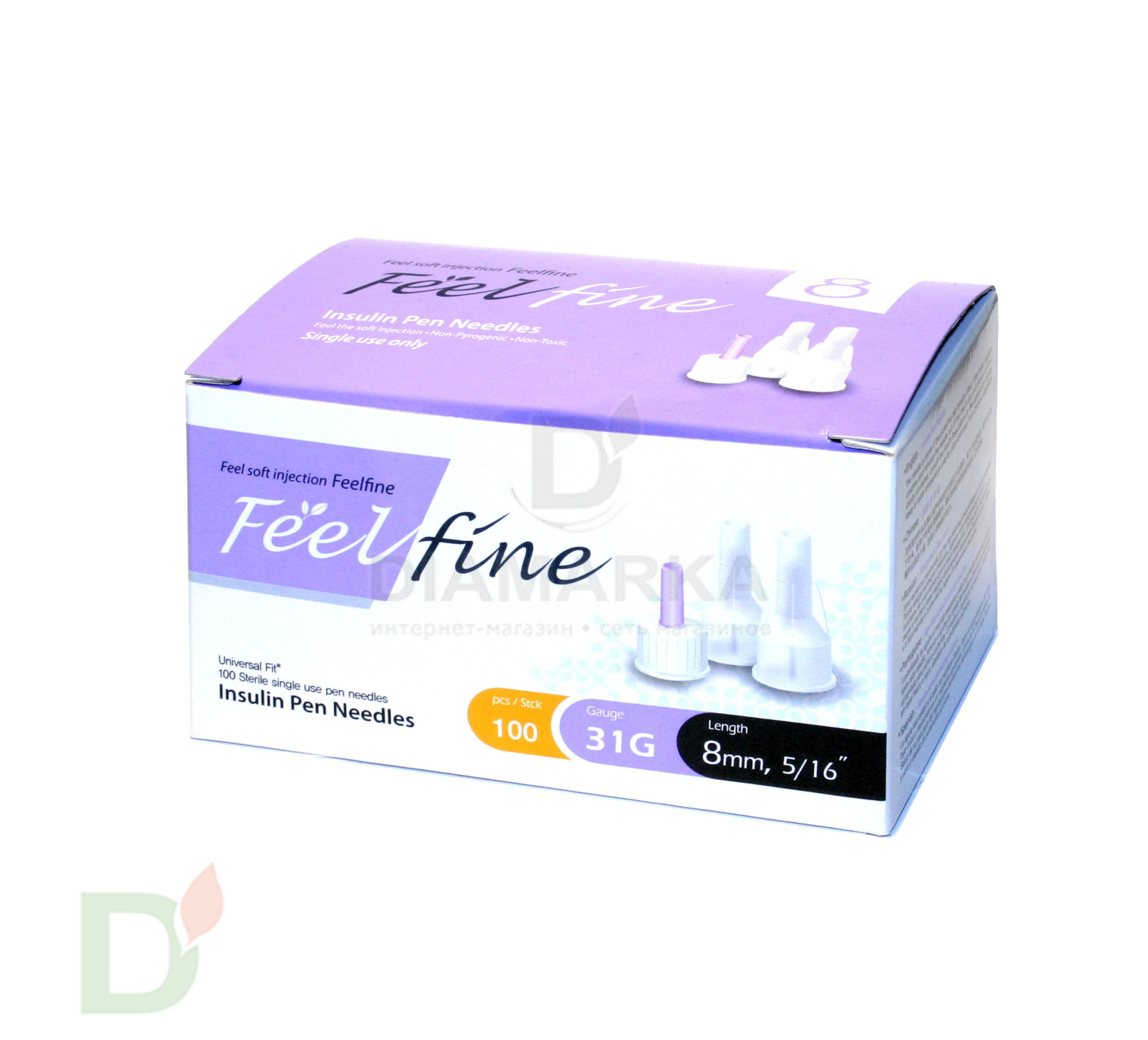 Иглы ФилФайн (FeelFine) 31G, длина 8 мм, 100 штук, для шприц ручек