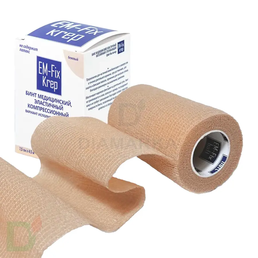 Бинт эластичный когезивный EM-Fix krep бежевый, 7,5 см х 4,5 м в Челябинске