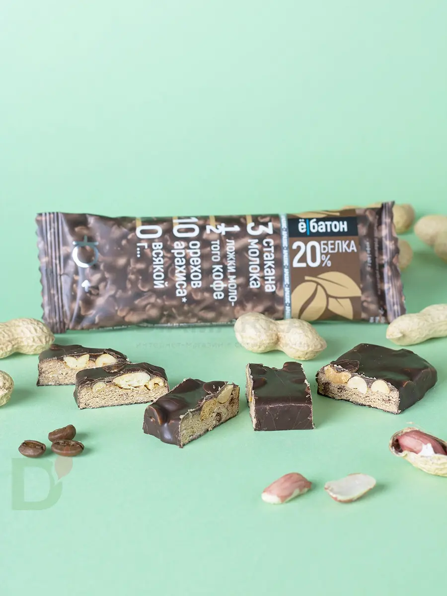 Батончик протеиновый Ё/батон "Арахис-Кофе" в шоколадной глазури 40гр в Челябинске