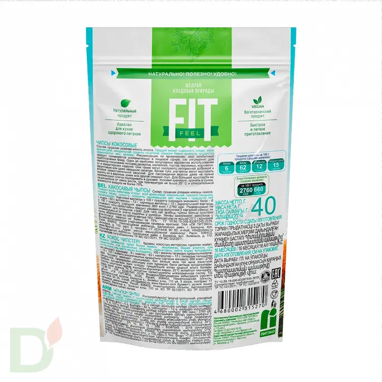 Чипсы кокосовые Fit Feel 40г. (дой пак)
