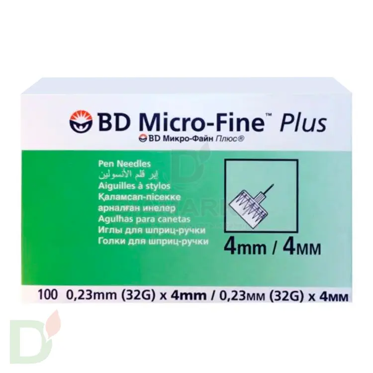 Иглы МикроФайн Плюс 4мм (32G), 100 штук, для шприц-ручек
