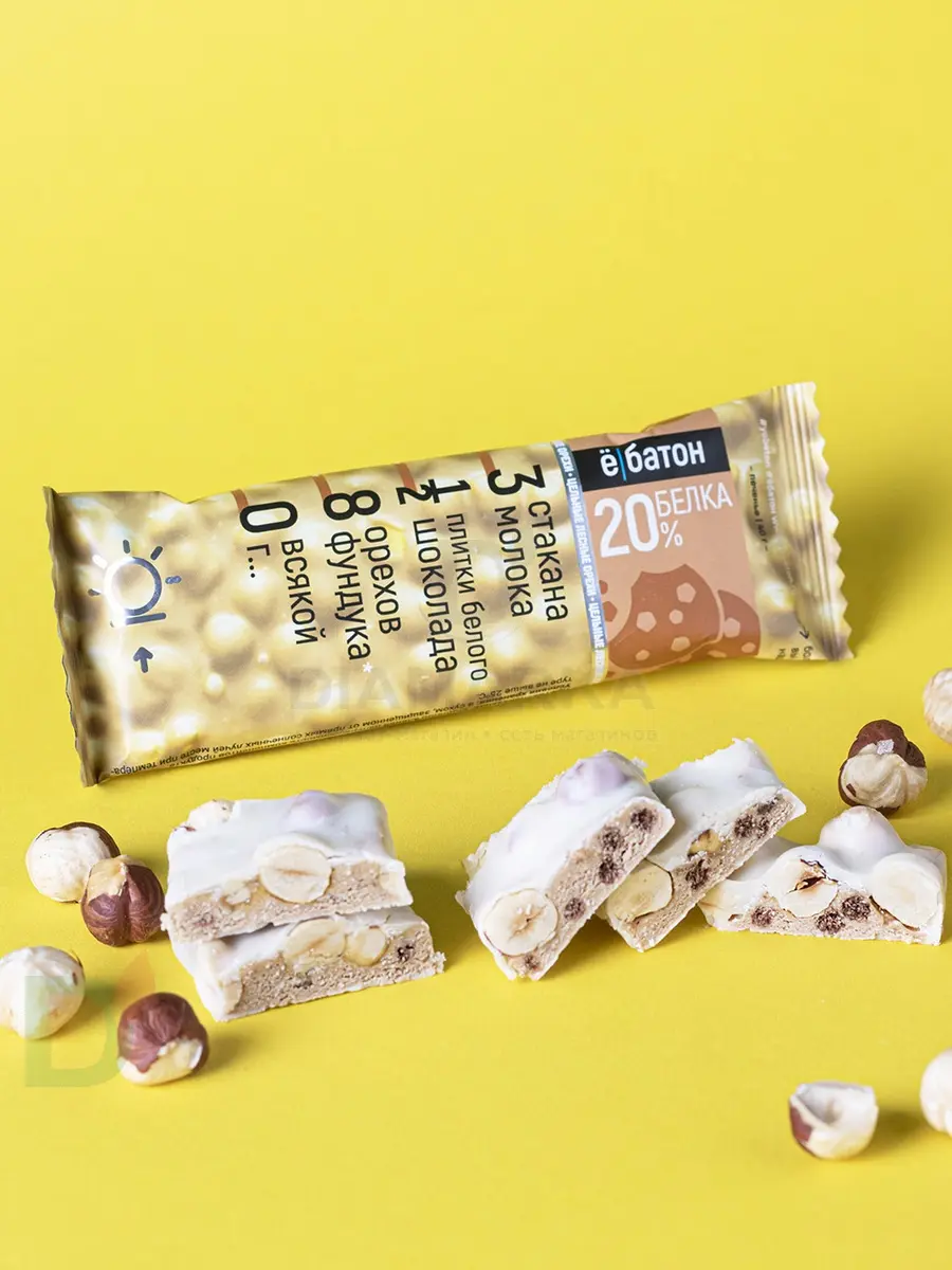 Батончик протеиновый Ё/батон "Лесной орех-Печенье" в белой глазури 40гр в Челябинске