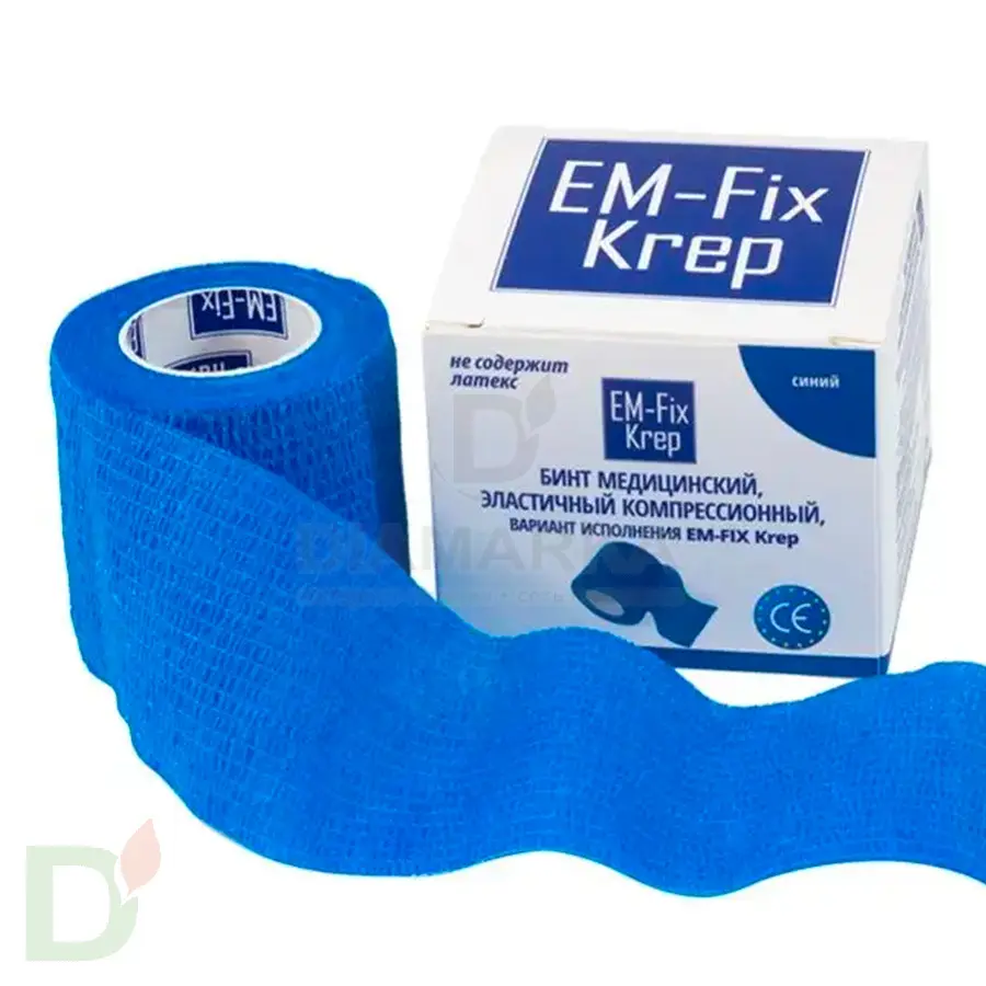 Бинт эластичный когезивный EM-fix krep Синий, 5 см х 4,5 м в Челябинске