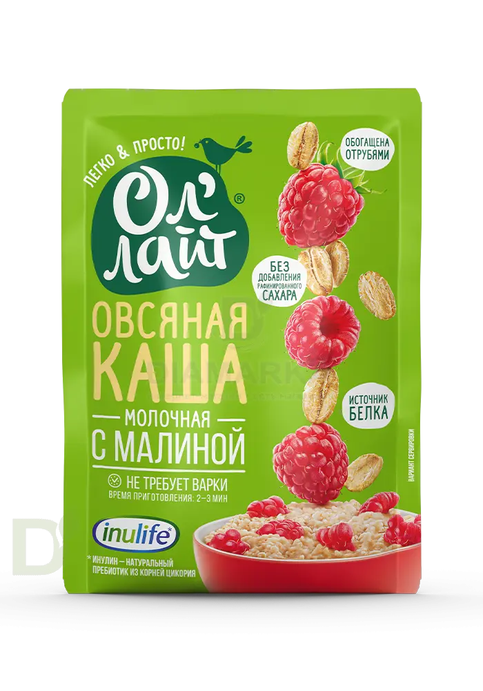 Каша овсяная молочная ОлЛайт Малина, 40гр